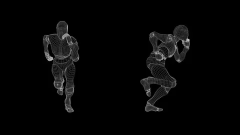Slow motion wireframe, male android: full sprint. Stock Footage 94918395