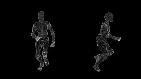 Slow motion wireframe, male android: distance run. Video stock 94919338