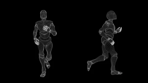 Slow motion wireframe, male android: light jog. Stock Footage 94920314