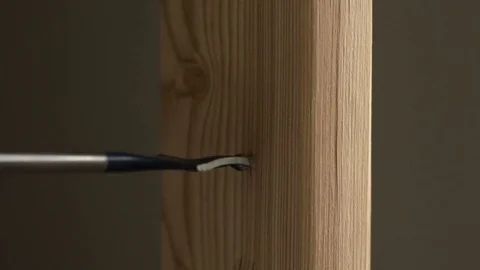 Slow Motion Wood Drill  Stock Footage 80040954