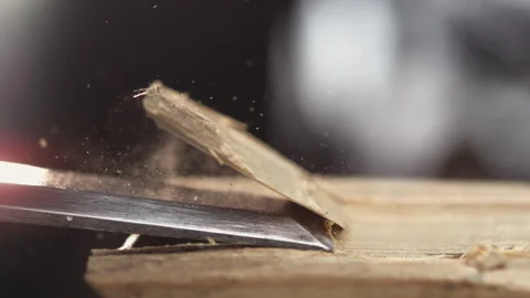 Slow Motion Woodwork: Chisel Carving Stock Footage 265229634