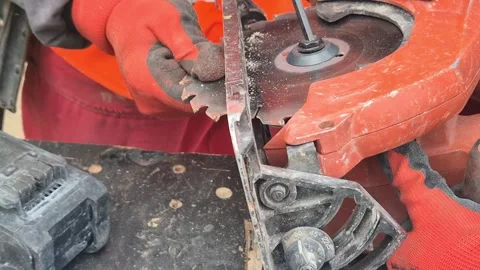 Slow Motion Worker Changing Worn Circular Saw Blade Stock Footage 338226969