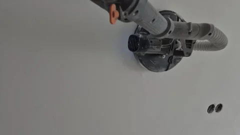 Slow Motion Worker Sanding Concrete Interior Wall Stock Footage 338191917