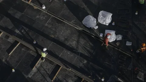 Slow Motion Of Workers At Construction Site Stock Footage 158359399