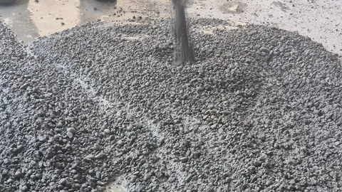Slow Motion Workers Spreading Coarse Concrete with Rakes Stock-Footage 341731155