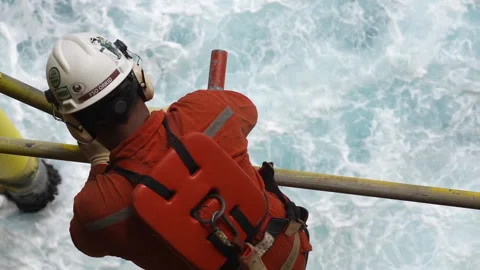 Slow motion of working at height and overboard. Stock Footage 156643570