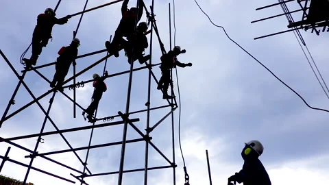 Slow Motion of Working at Height. Stock Footage 159074576