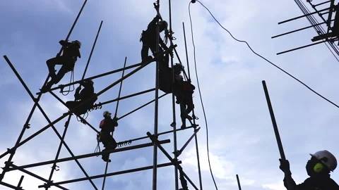 Slow Motion of Working at Height. Stock Footage 159074739