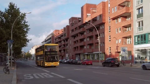 Slow Motion of A Yellow BVG Bus In Berlin, Germany In Autumn Stock Footage 117216534