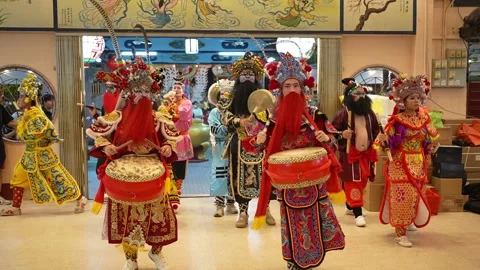 Slow Motion Yingge Dance Performance at Seng Fatt Temple in Kampar Stock Footage 345441166