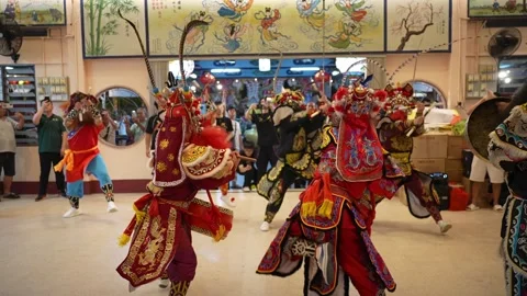 Slow Motion Yingge Dance Performance at Seng Fatt Temple in Kampar Stock Footage 345441278