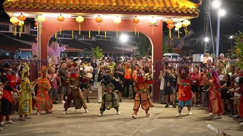 Slow Motion Yingge Dance at Seng Fatt Temple in Kampar Stock Footage 345440526