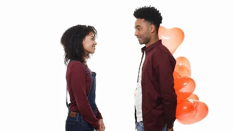 Slow motion young handsome African American surprise his girlfriend with heart Stock Footage 85735587
