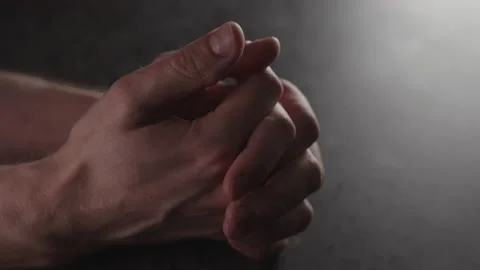 Slow motion young man hands on terrazzo countertop with dim light nervous Stock Footage 145322510
