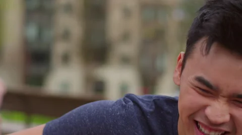 Slow motion of a young man talking and laughing with his date Vídeos de archivo 51776875