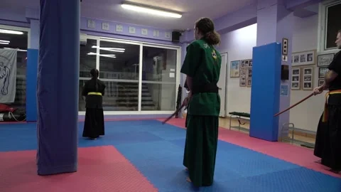 Slow motion of young tae kwon do athletes practicing Stock Footage 142120964