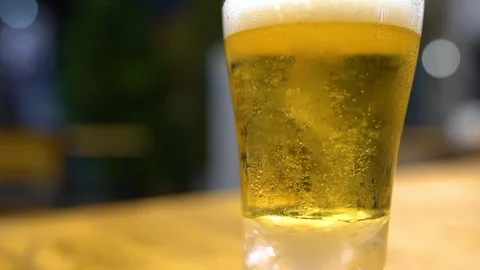 Slow motion,Close-up, beer bubbles in the glass Stock Footage 111215924