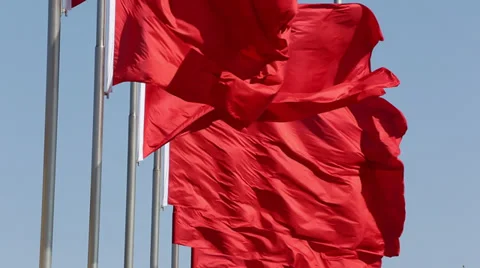 Slow motion:Red flags fluttering Stock Footage 36143674