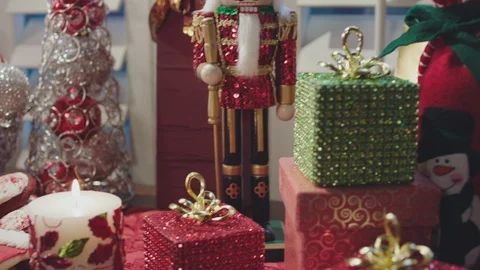 Slow move across Christmas decorations Stock Footage 127068973