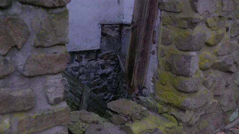 Slow move out of old abandon brick structure eerie 스톡 동영상 144492842