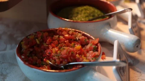 Slow move over salsa and guacamole 스톡 동영상 107944856