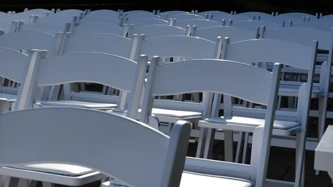 Slow move over white wedding chairs close 스톡 동영상 114185938