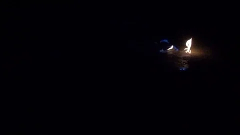 Slow movement of fire on the floor Stock Footage 74570840