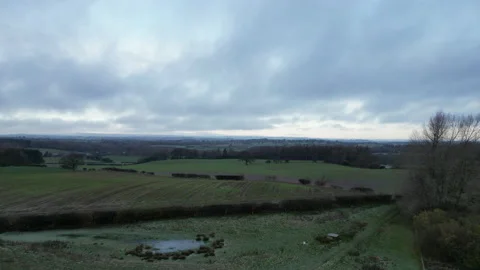 Slow movement over fields forwards - Rippon - Yorkshire - Winter - Overcast Video stock 229410394