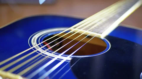 Slow Movement of the Vibrating String on Acoustic Guitar. Slow motion Stock Footage 101035098