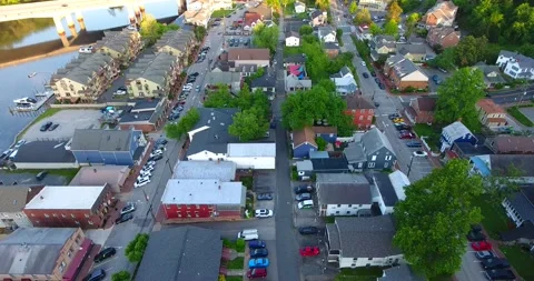 Slow Moving 4K Drone Video Of Small Town in Virginia, Historic Occoquan Stock Footage 195197221