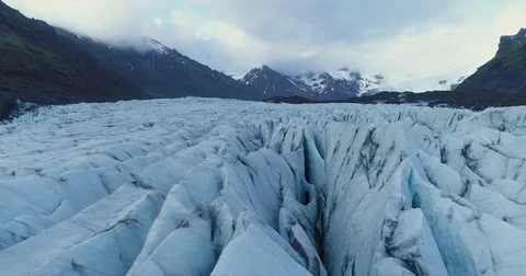 Slow moving aerial of exotic glacier field in Iceland