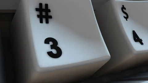 Slow Moving Close-up of 3 Key on Computer Keyboard with Hashtag Sign Stock Footage 333994264