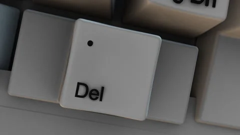 Slow Moving Close-up of Del Delete Button Key on Computer Keyboard. Video stock 333876679