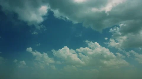 Slow Moving Clouds with Birds Flying Stock Footage 53232748