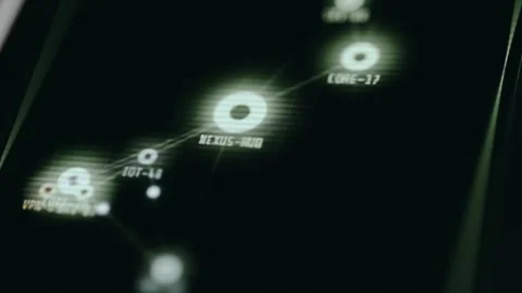 Slow moving CORE, EDGE, DB, FW, WAN, VPN nodes with dynamic connections between Stock Footage 332463399
