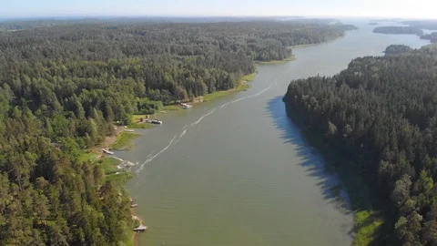 Slow moving down to a river, nice view on a nordic landscape in Finland Stock Footage 110839607