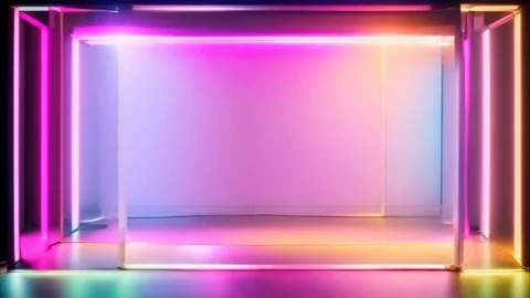 Slow moving image on glowing pink colorful neon frames on bright glowing ba.. Stock Footage 273954656