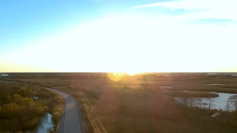 Slow moving shot of sunset over bayou Stock Footage 101304806