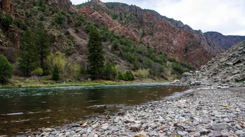 Slow Moving Time Lapse Mountain River Stock Footage 49437728