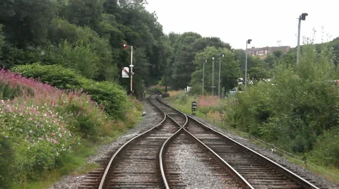 Slow moving train drivers view of railway line at a points crossing  Stock Footage 41918253