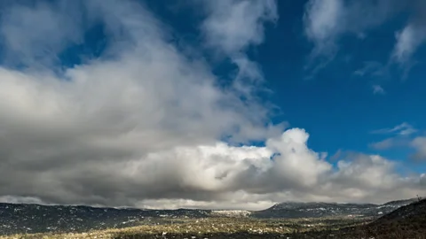 Slow Moving Winter Clouds above Quaint Mountain Town Stock Footage 282538989