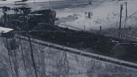 Slow-Moving Winter River With Reflections of a Bridge. Version 3 Vídeo Stock 300023564