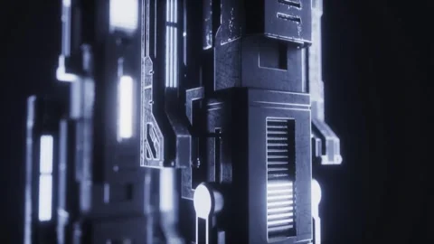 Slow orbit around a detailed sci-fi machine tower Stock Footage 346780457