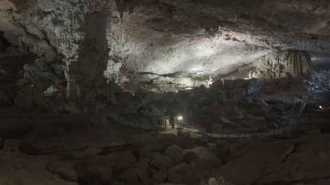 Slow orbit shot inside cave at Ha Long Bay Stock Footage 287211620