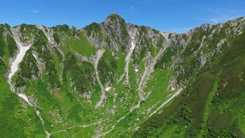 Slow Pan Across Green Alpine Ridges at Senjojiki Cirque Stock Footage 342321386