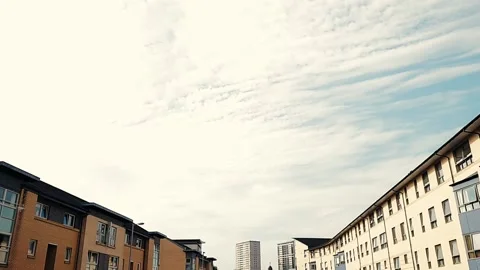 Slow pan down on inner city street Stock Footage 160436678