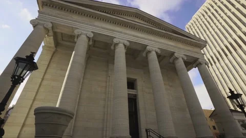 Slow pan down over old fashioned court house Stock Footage 147753495