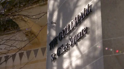 Slow Pan Left to Guildhall Sign Stock Footage 61608170