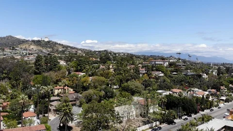 Slow Pan Left Towards Griffith Observatory, Los Angeles - (4K, Drone, DJI) Stock Footage 91194565