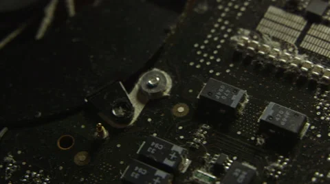Slow Pan Macro Computer Board and Circuitry Stock Footage 35254360